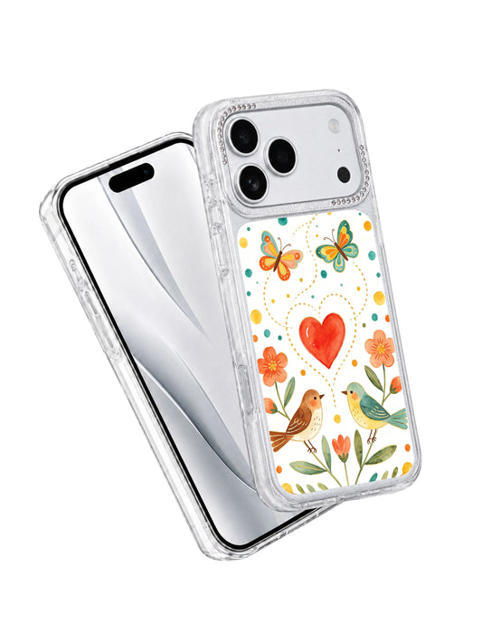 Unique iPhone 17 Pro Case gift with butterfly heart art and romantic floral birds