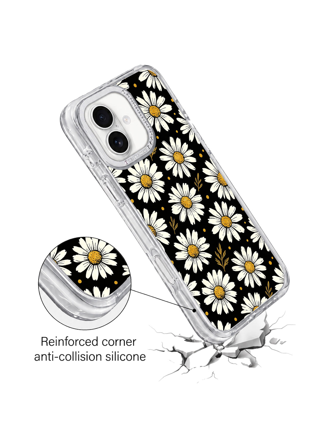 Black floral glow iPhone 17 Case with artistic night garden design