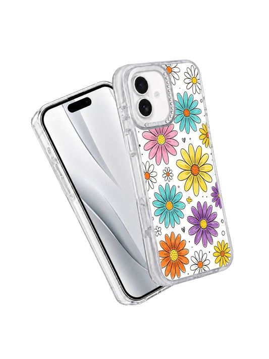 Floral iPhone 17 Case with Rainbow Daisy Sketches