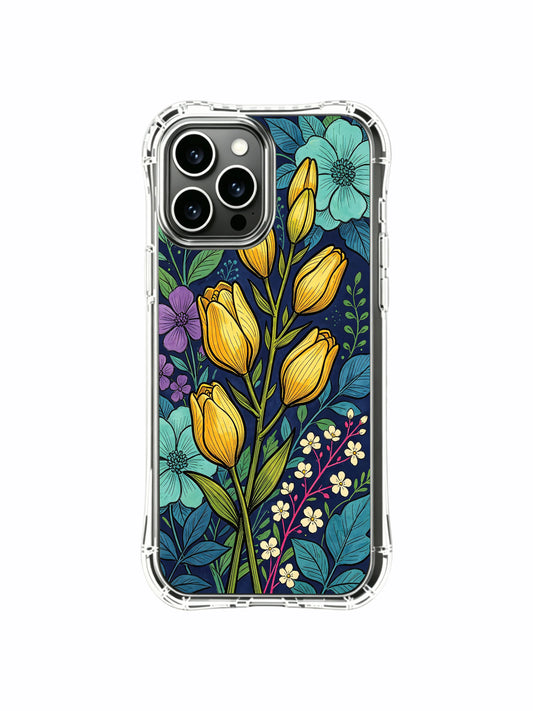 Aesthetic iPhone 13 Pro Max Case With Teal Gold Flowers by PhoneCasing