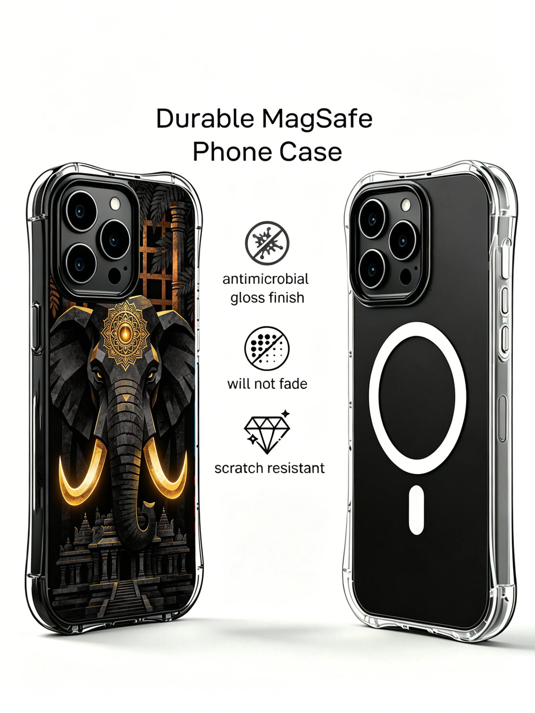 Ancient stone elephant iPhone 14 Plus Case with carved art style