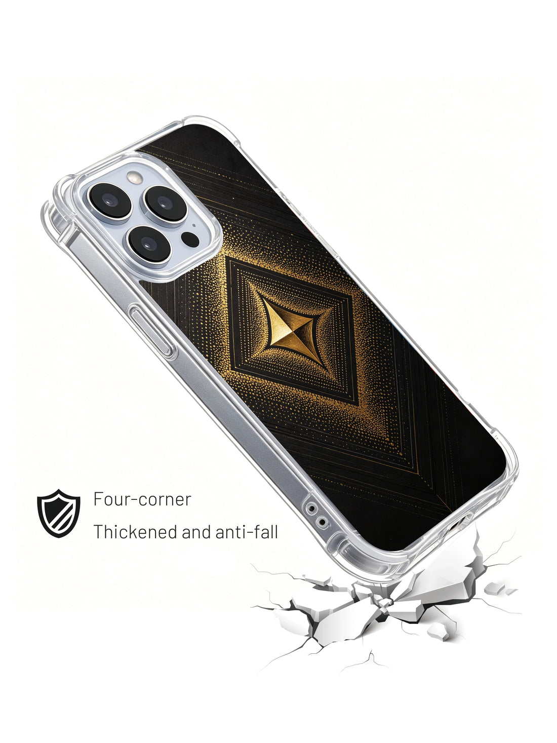 Arrow zenith art iPhone 14 Pro Max Case with dark luxe gold geometric pattern