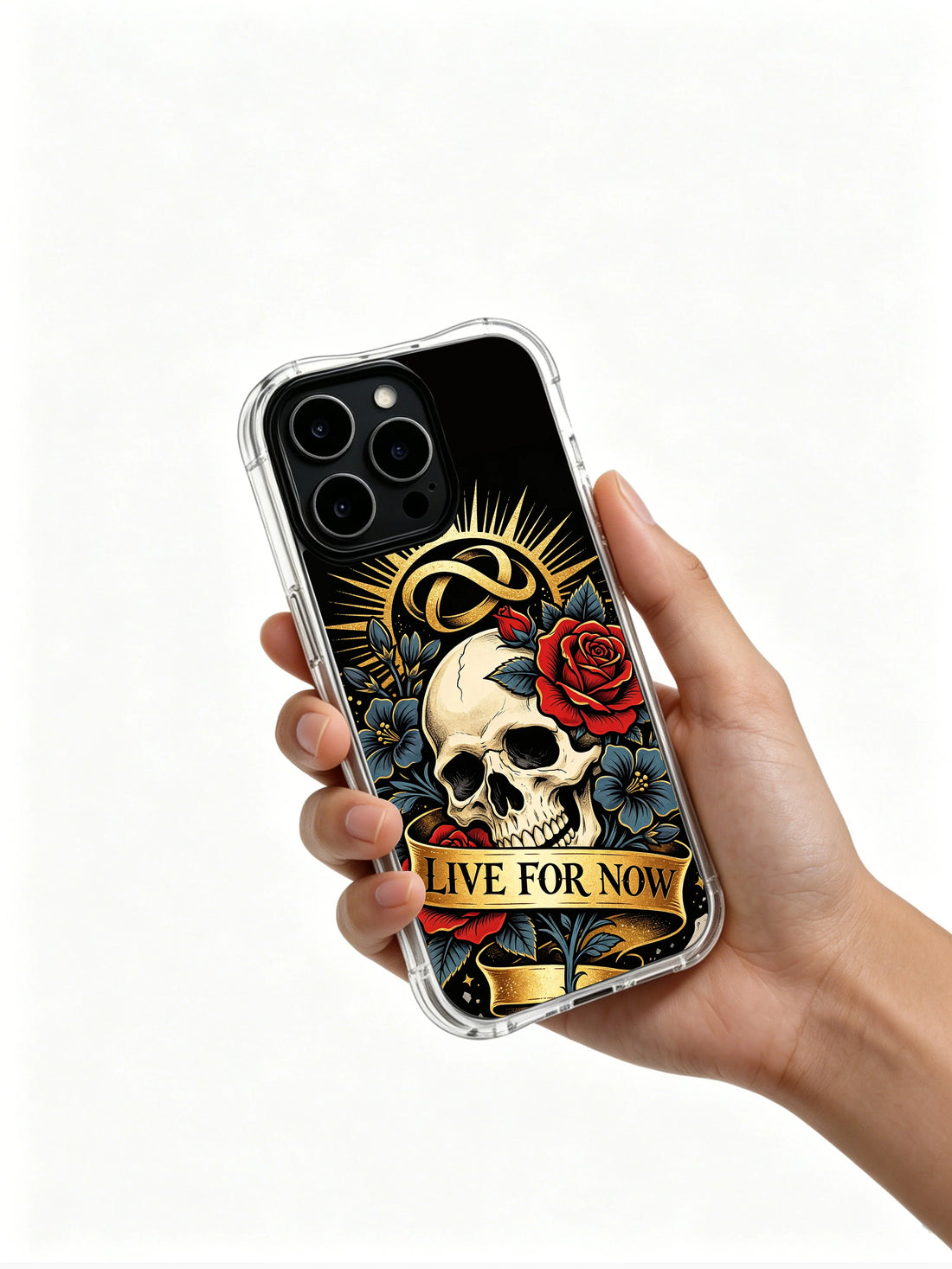 Black ash iPhone 14 Case with floral gothic pattern