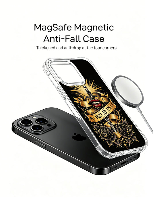 Black rose iPhone 14 Case with crimson floral design