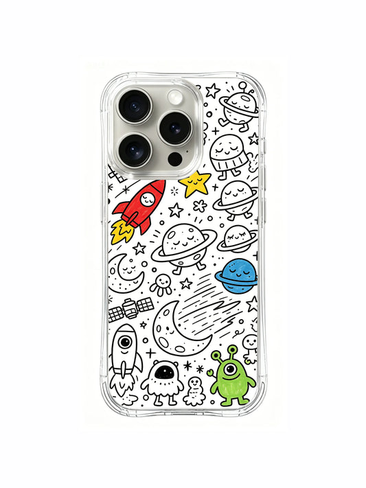 Cartoon iPhone 15 Pro Case - Space Doodle Villagers Art PhoneCasing for iPhone 15 Pro case