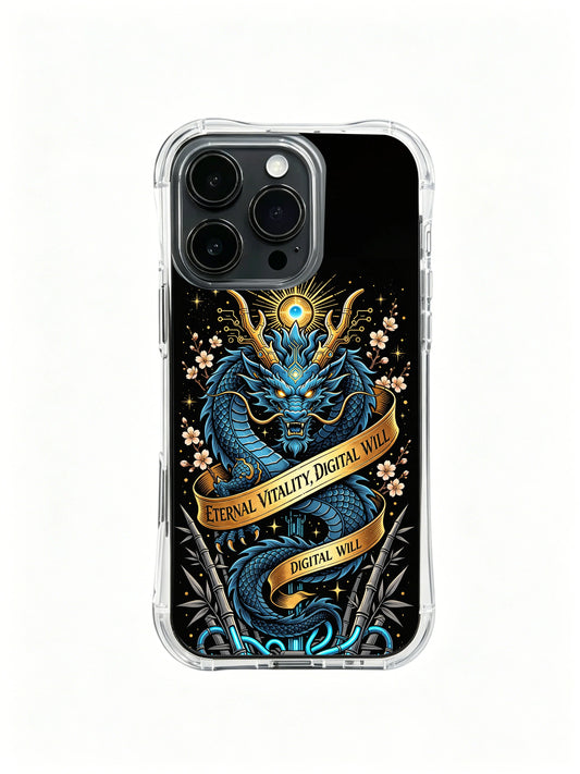 Azure dragon iPhone 14 Case with fluid blue line art