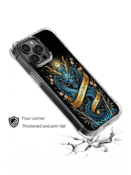 Unique iPhone 14 Case gift with blue dragon artwork