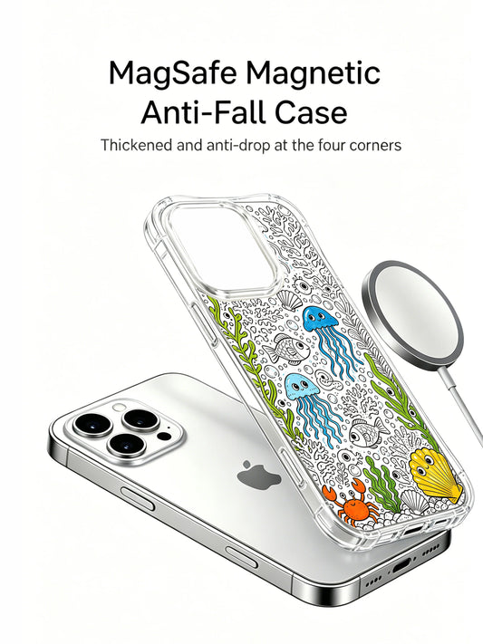 Cute iPhone 15 Pro Case with ocean doodle art
