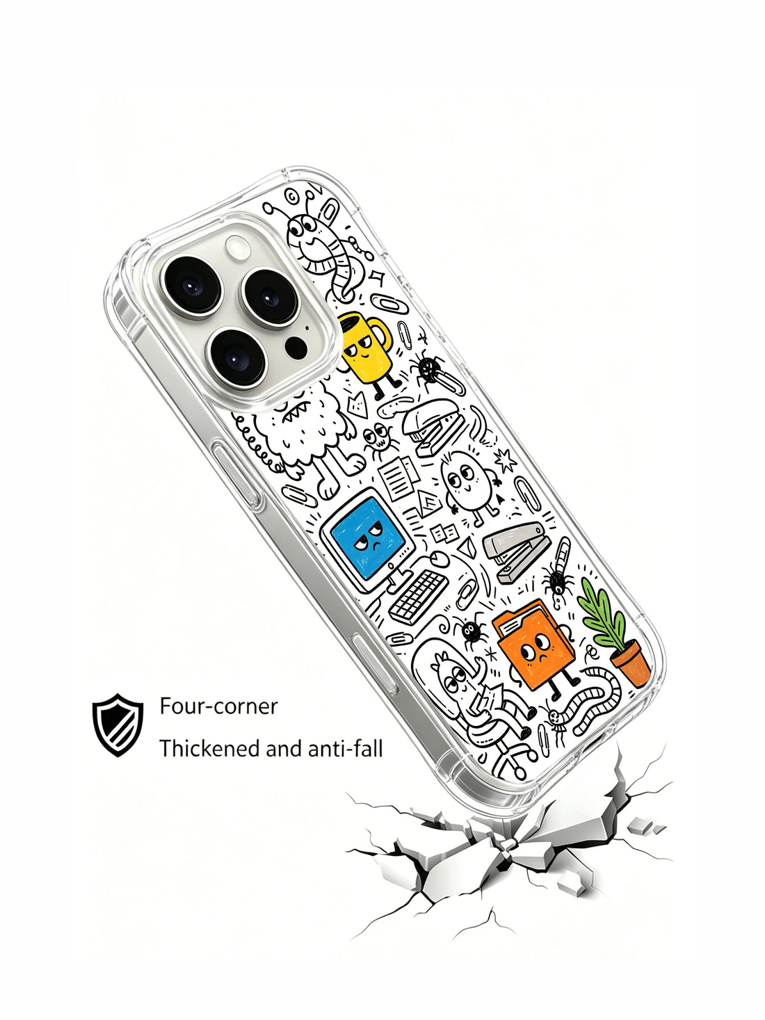 Kawaii iPhone 15 Pro Case with workday doodle art