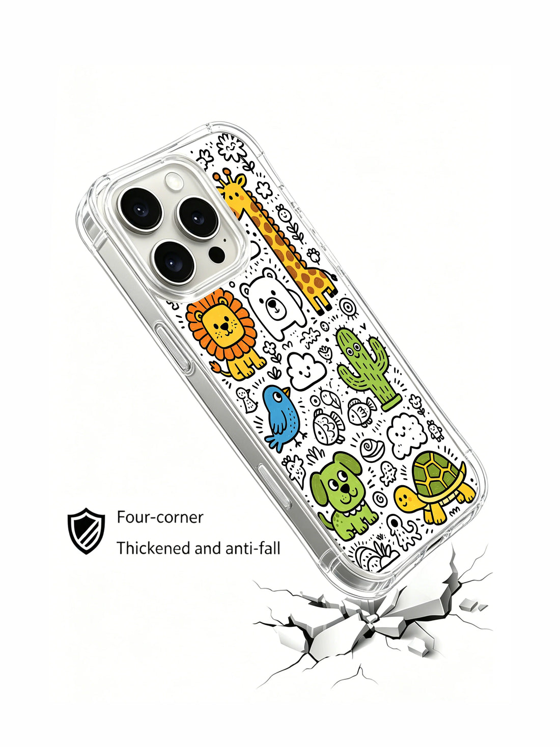 Kawaii iPhone 15 Pro Case with monster zoo doodles