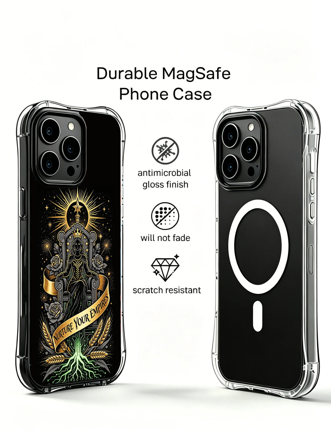 Golden wheat iPhone 14 Case with dark graphic pattern