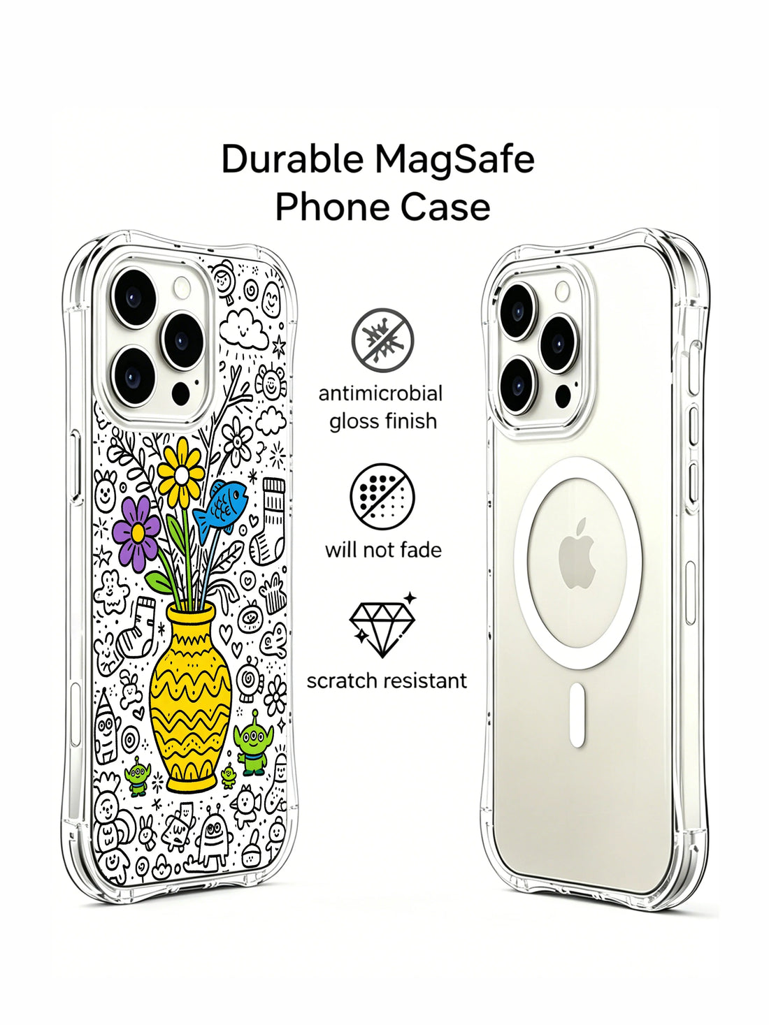 Unique iPhone 15 Pro Case gift with vase doodle art