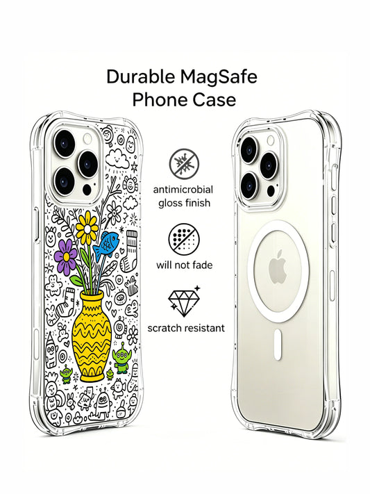 Unique iPhone 15 Pro Case gift with vase doodle art