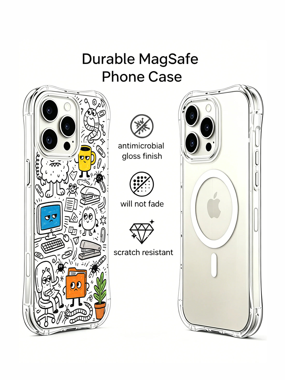 Unique iPhone 15 Pro Case gift with office humor doodle art