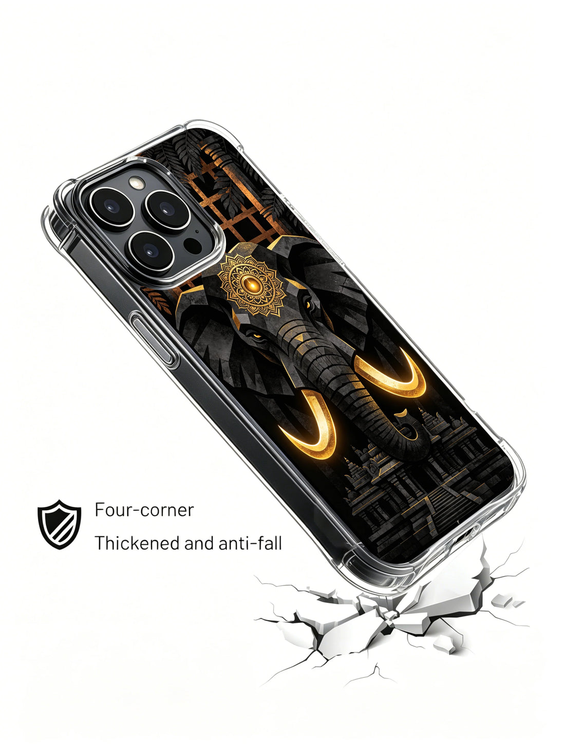 Mandala line iPhone 14 Plus Case with dark elephant artwork