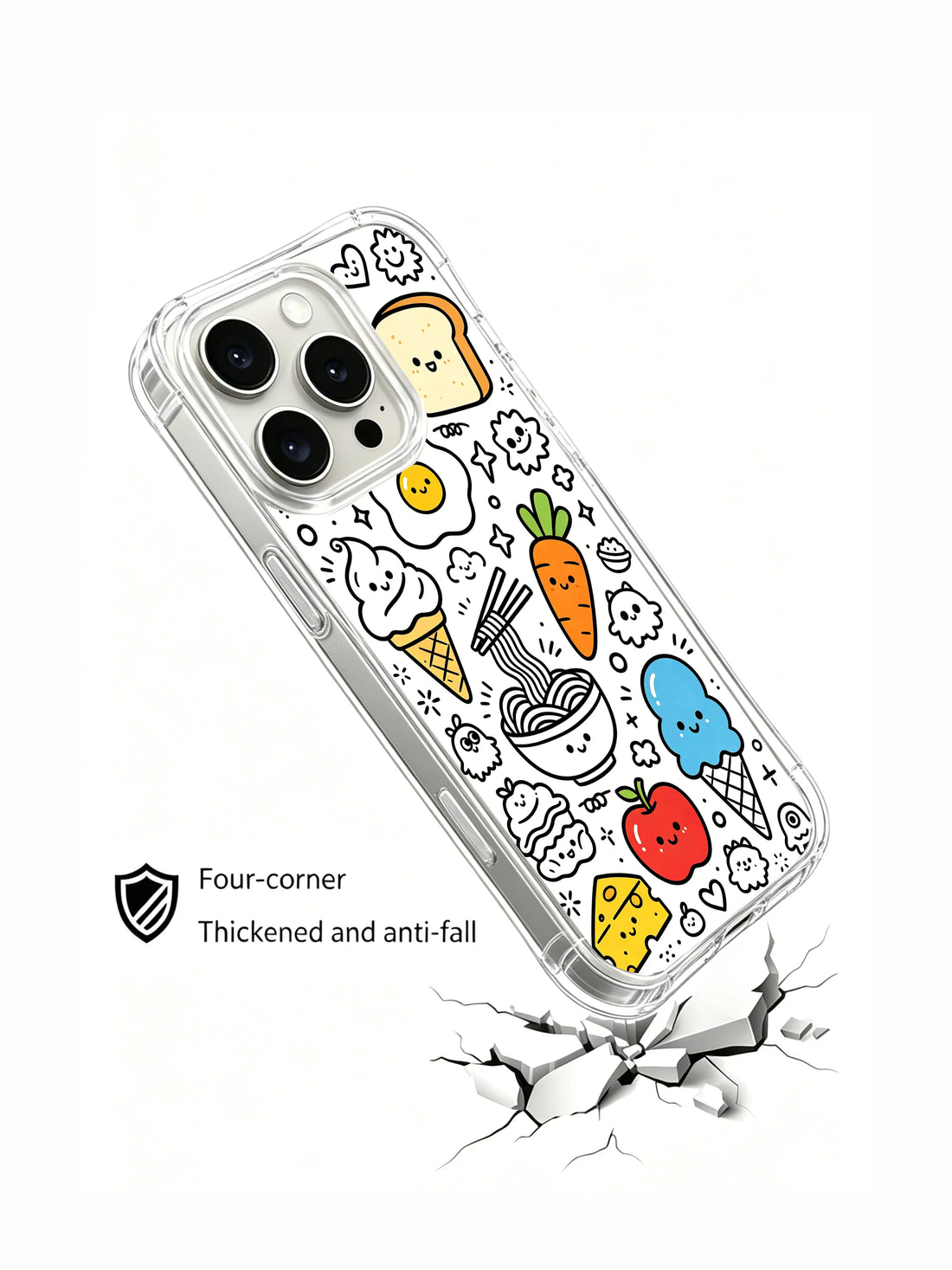 Artistic iPhone 15 Pro Case With Hand Drawn Food Town by PhoneCasing