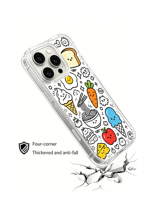 Artistic iPhone 15 Pro Case With Hand Drawn Food Town by PhoneCasing