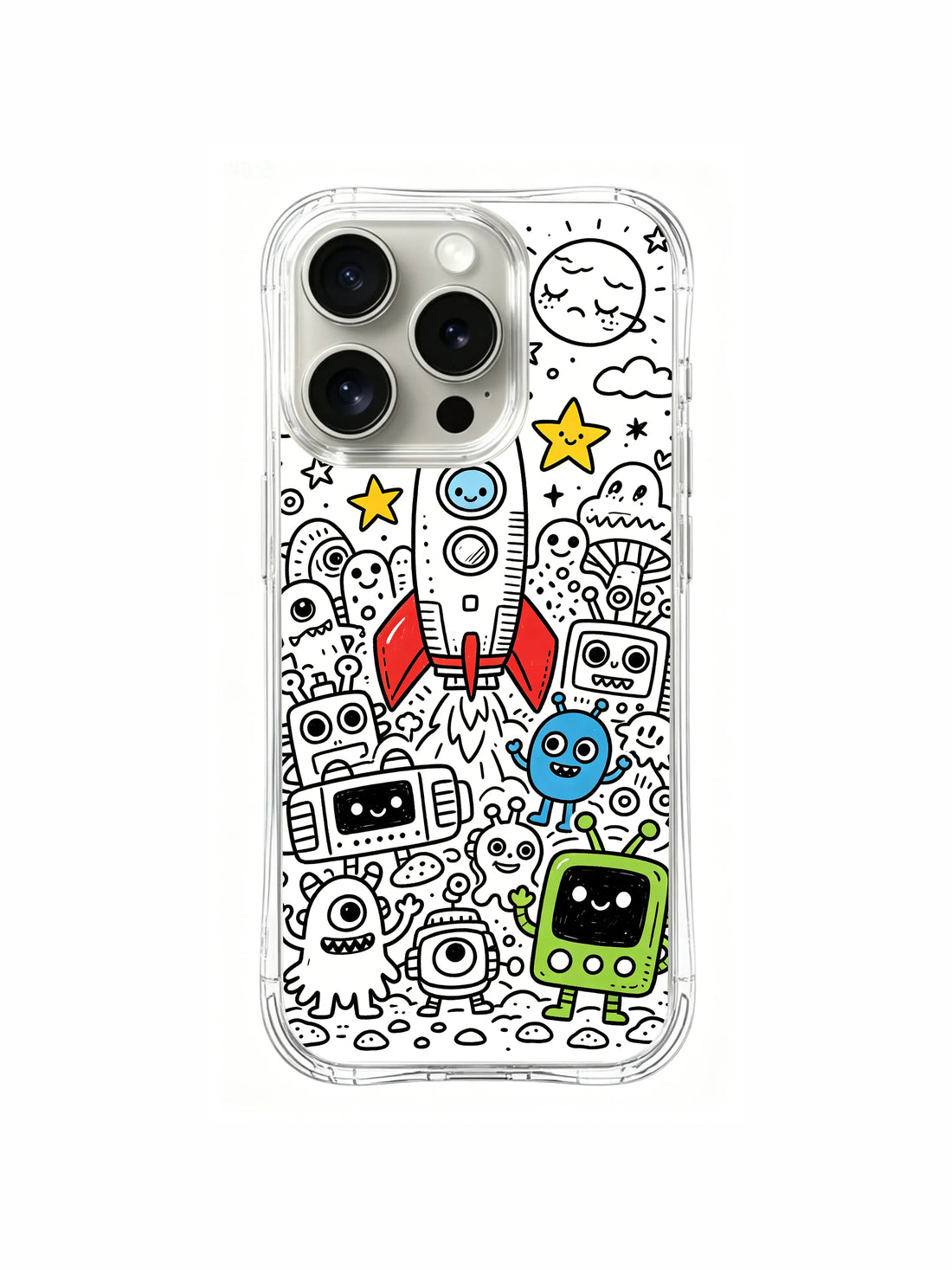 Clear MagSafe iPhone 15 Pro Case - Whimsical Rocket Launch Doodle PhoneCasing for iPhone 15 Pro case