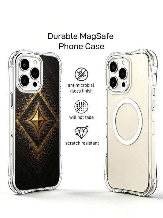 Gold tribal diamond iPhone 14 Pro Max Case with minimalist black gold geometric motif