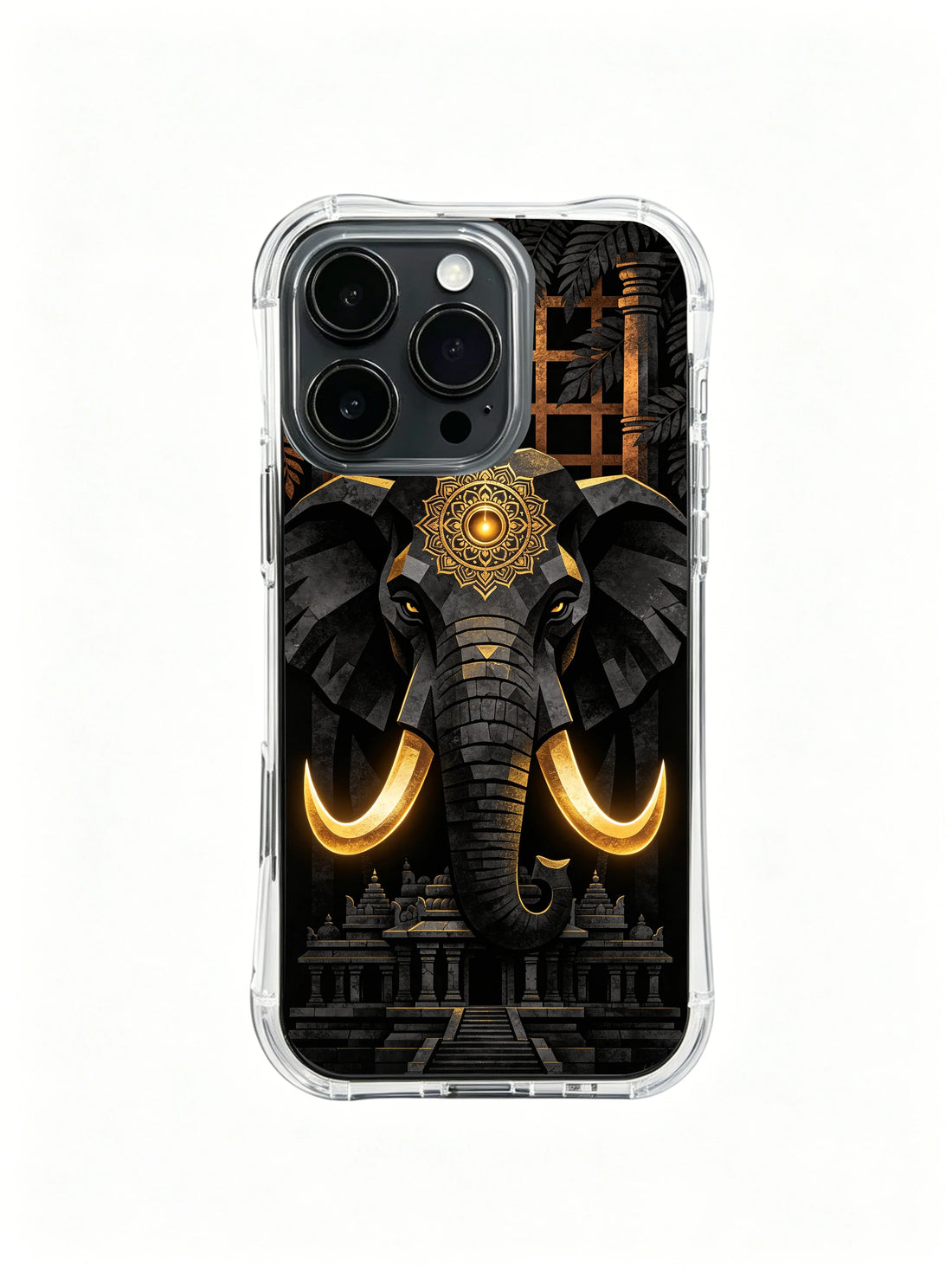 Obsidian elephant iPhone 14 Plus Case with dark ornamental art