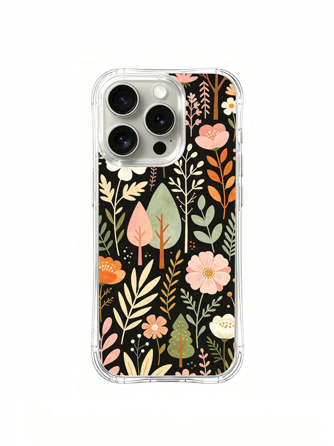 Pastel Forest Language iPhone 15 Pro case with peach woodland flowers
