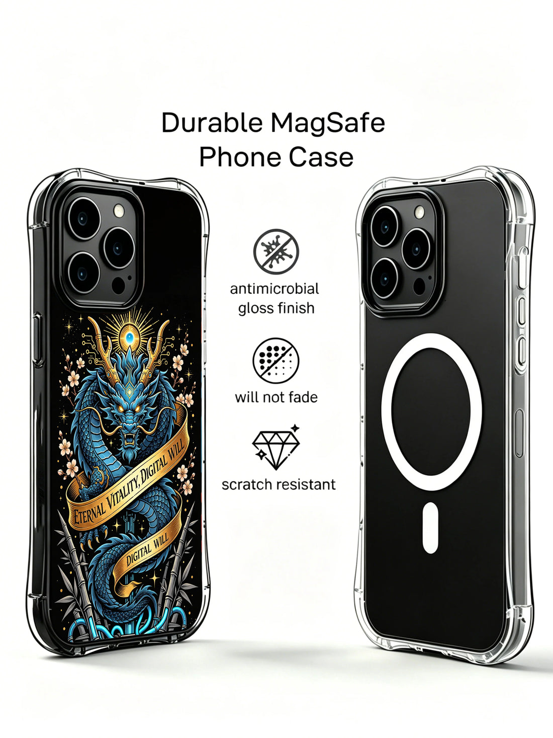 Neon dragon iPhone 14 Case with blue bamboo art