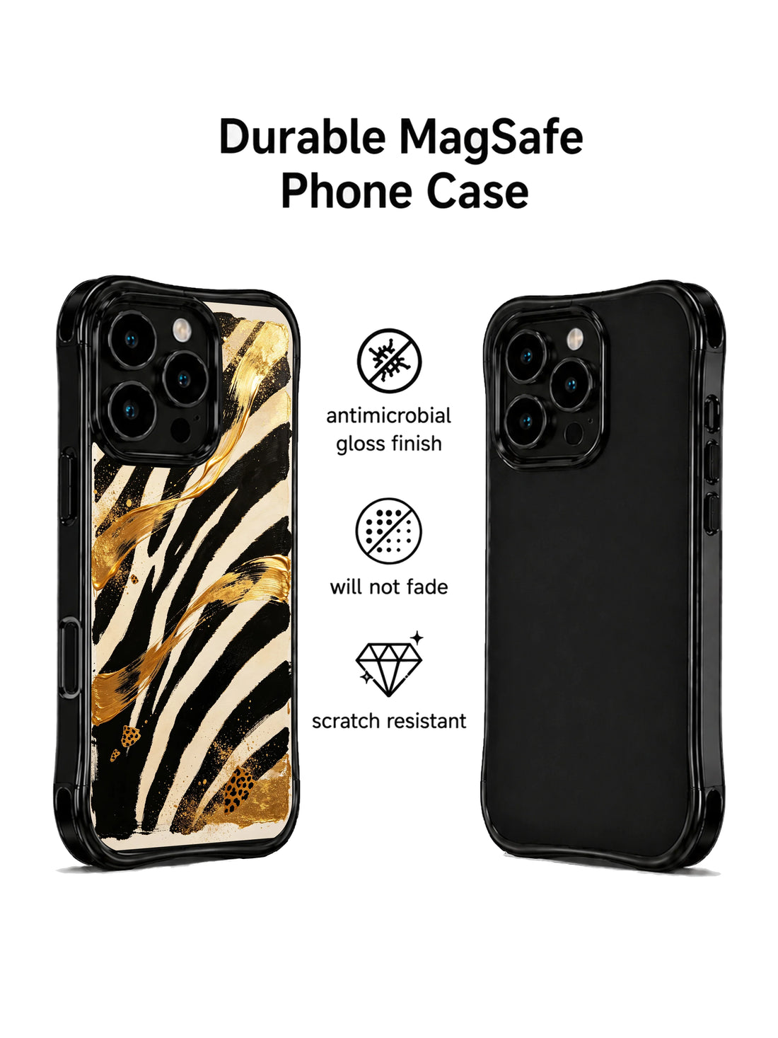 Unique iPhone 15 Pro Max Case Gift With Gold Zebra Print by PhoneCasing
