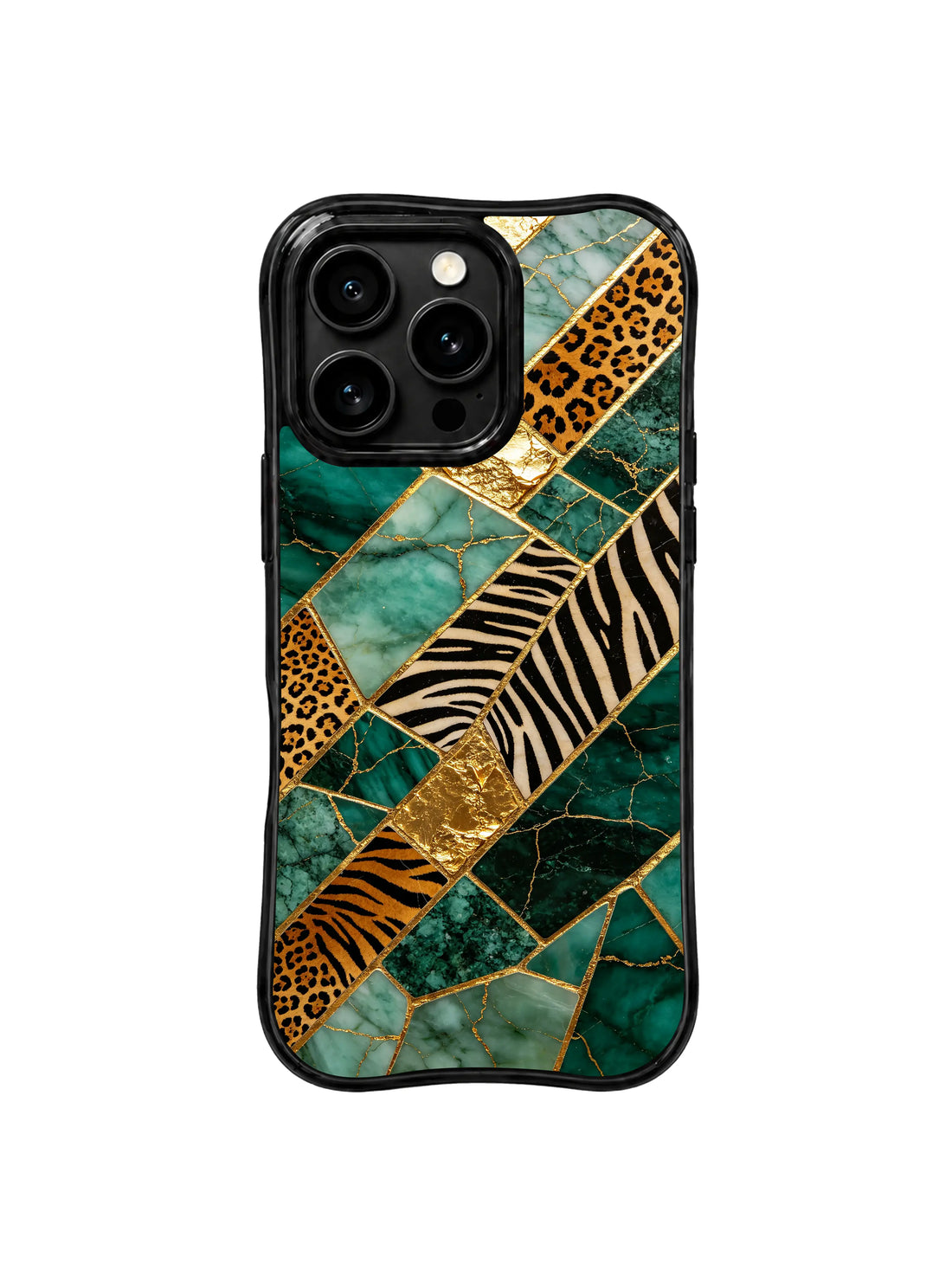 Boho turquoise iPhone 15 Pro Max Case with leopard-inspired print