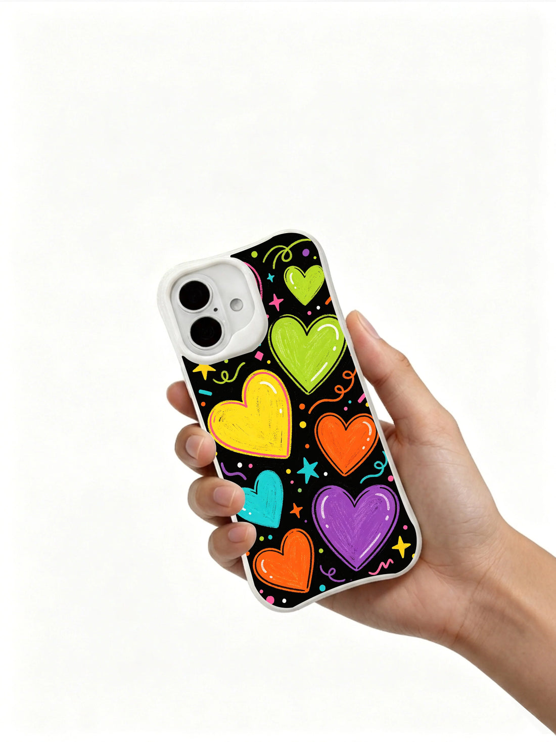 Black background party hearts iPhone 16 Plus Case with neon design