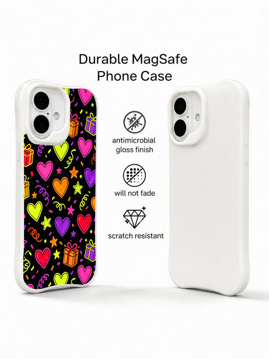Black light party iPhone 16 Plus Case with glowing heart art