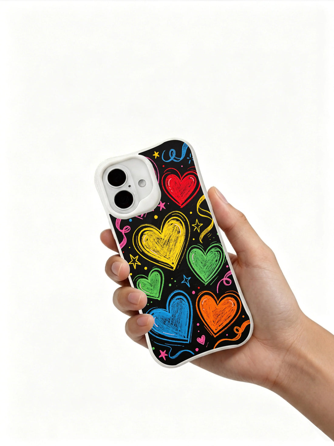 Confidence iPhone 16 Plus Case with neon candy hearts and blackboard party art