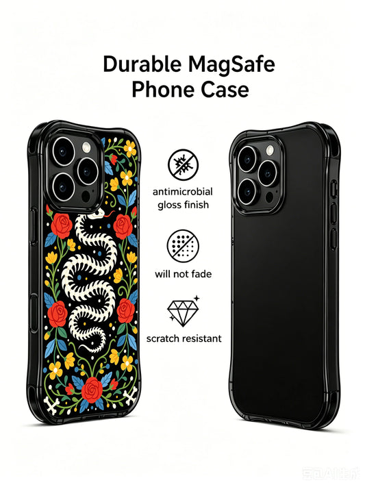 Unique iPhone 16 Pro Max Case gift with snake flowers, red roses, and gothic black art