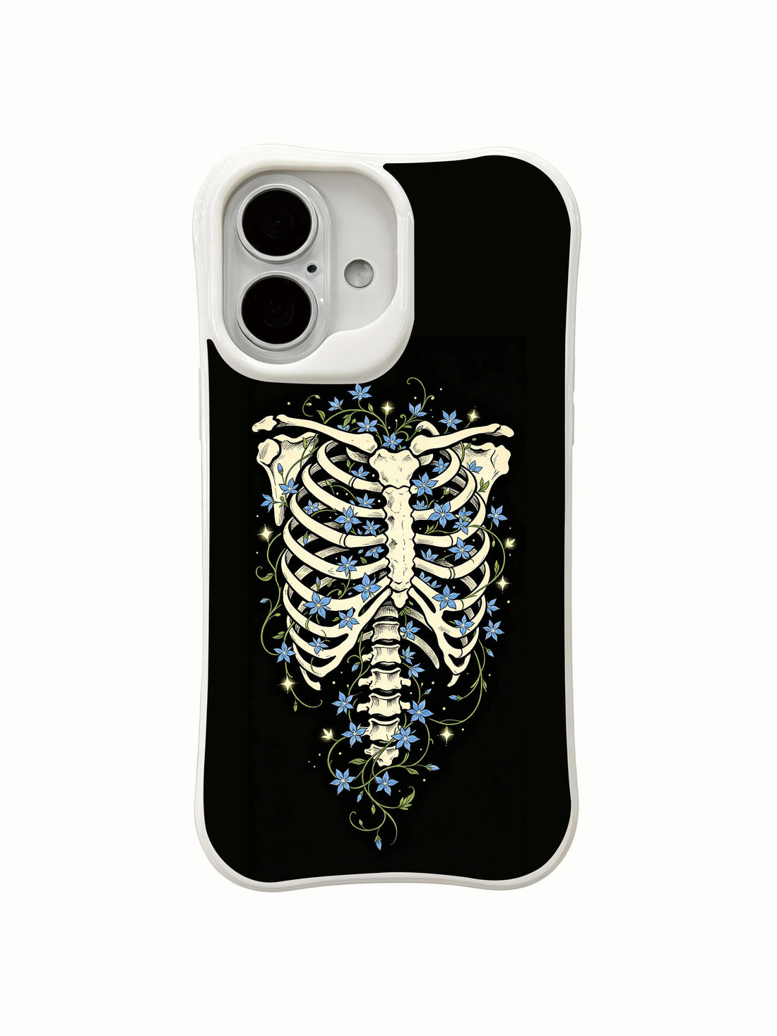 Botanical cosmic bloom iPhone 16 Case with blue star rib artwork
