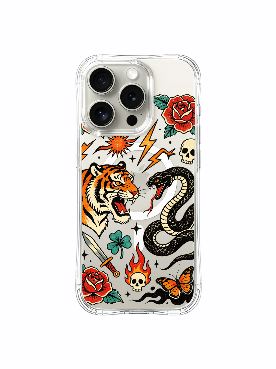Clear MagSafe iPhone 15 Pro Case - & Serpent Duel Vintage Old PhoneCasing for iPhone 15 Pro case