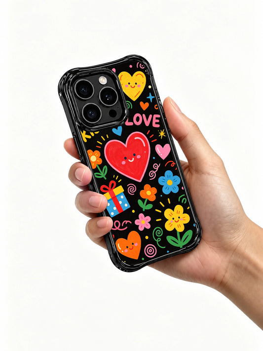 Unique iPhone 13 Pro Max Case gift with bright valentine doodle art
