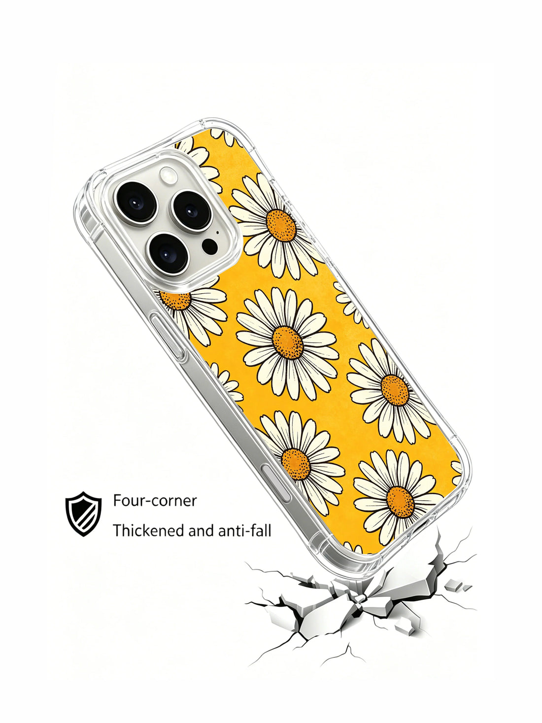 Bright yellow smile iPhone 16 Pro Max Case with oversized daisies