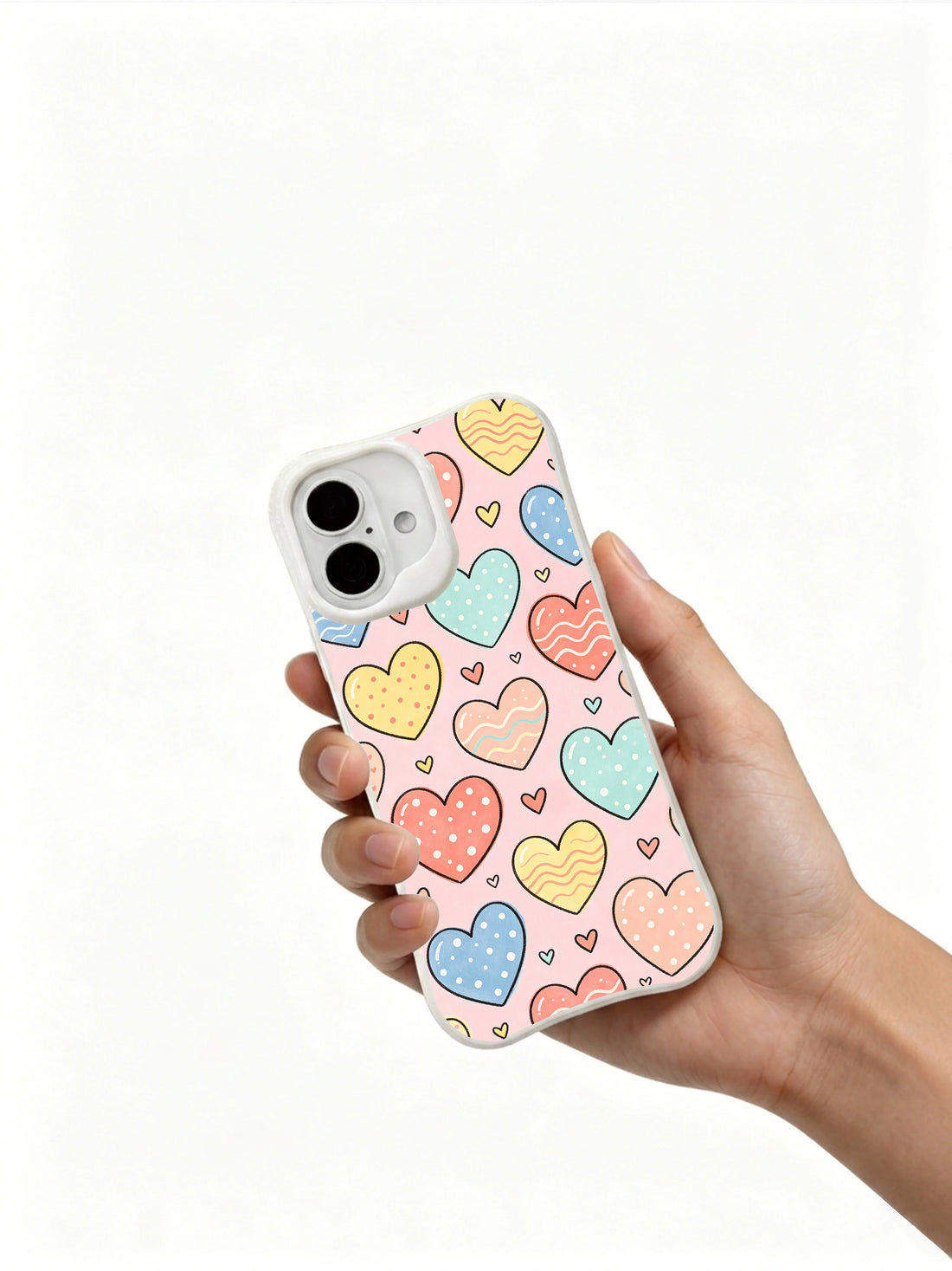 Coquette iPhone 16 Plus Case with candy heart art and bubblegum pastel hearts