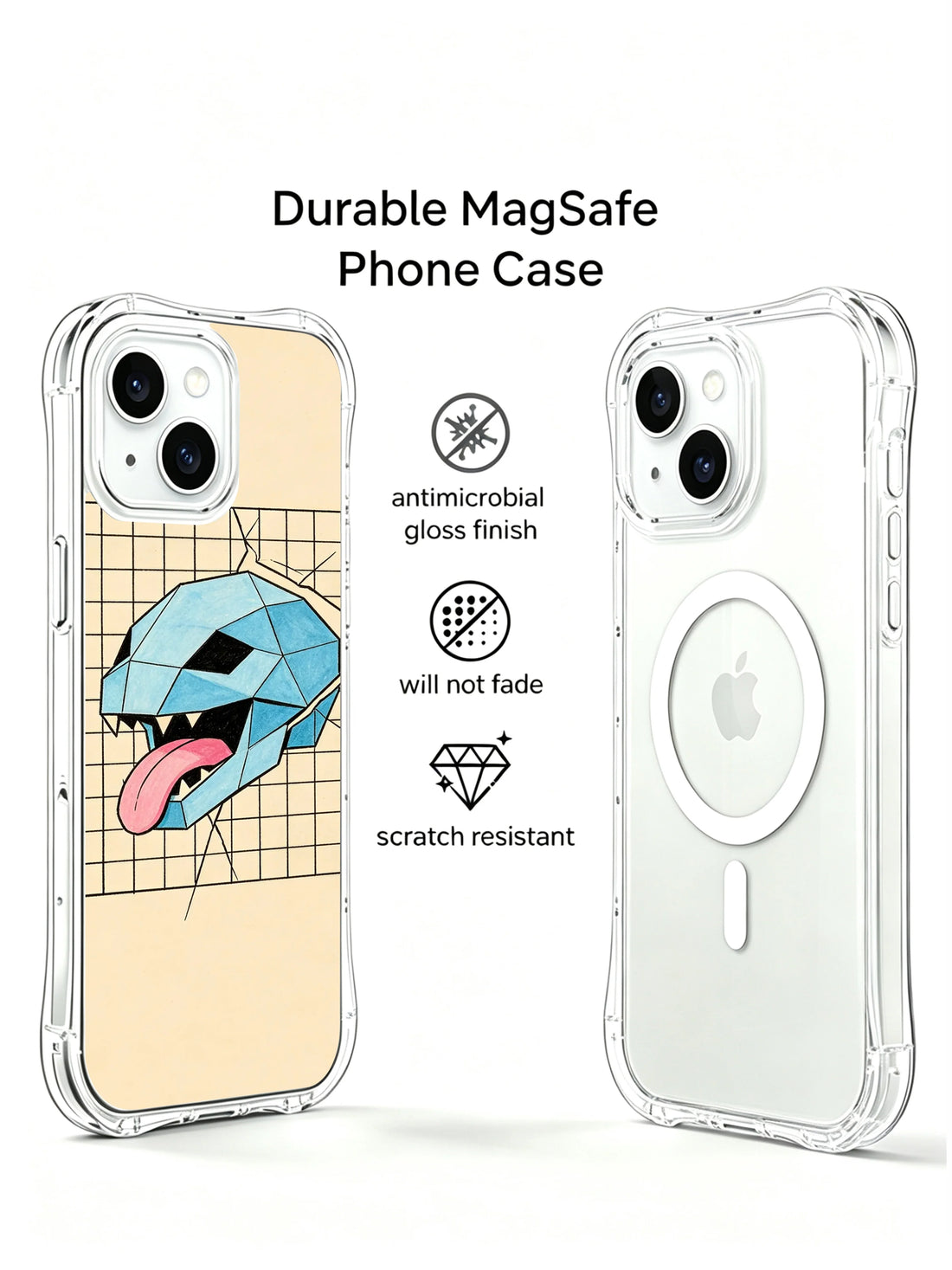 Edgy iPhone 15 Plus Case with breaking grid graphic art and bold cyan detail
