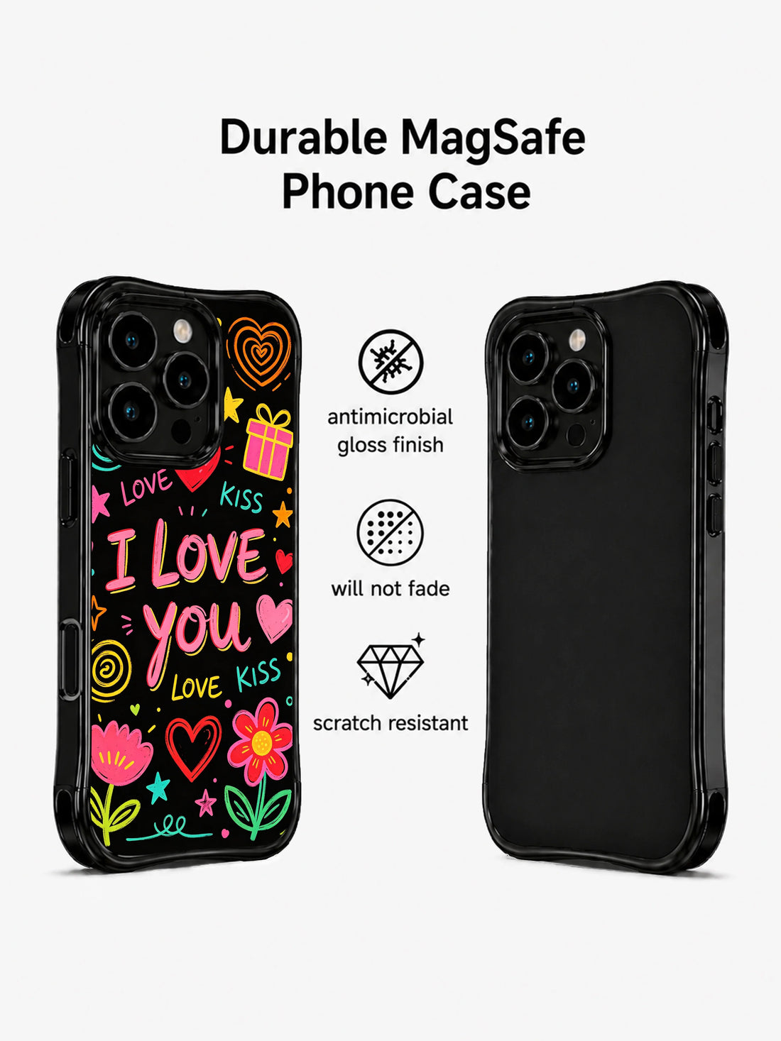 Chalk Doodle iPhone 13 Pro Max Case With Heart Flower Art