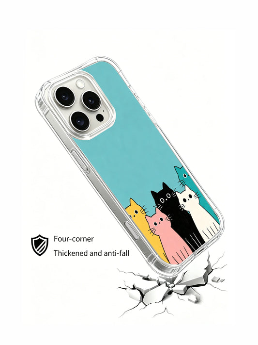 Cute cat iPhone 16 Pro Max Case with colorful kittens on sea blue background