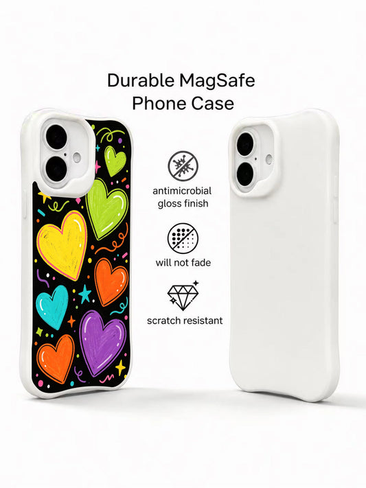 Colorful heart confetti iPhone 16 Plus Case with playful party art