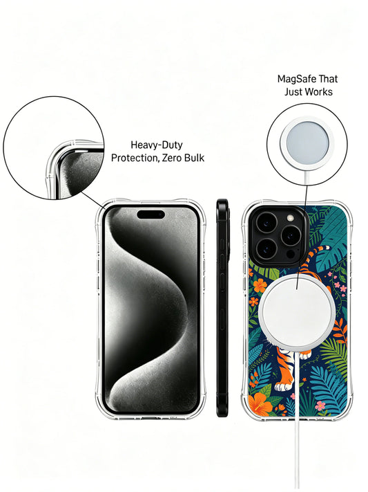 Confidence iPhone 13 Pro Case with orange tiger art and night garden flowers