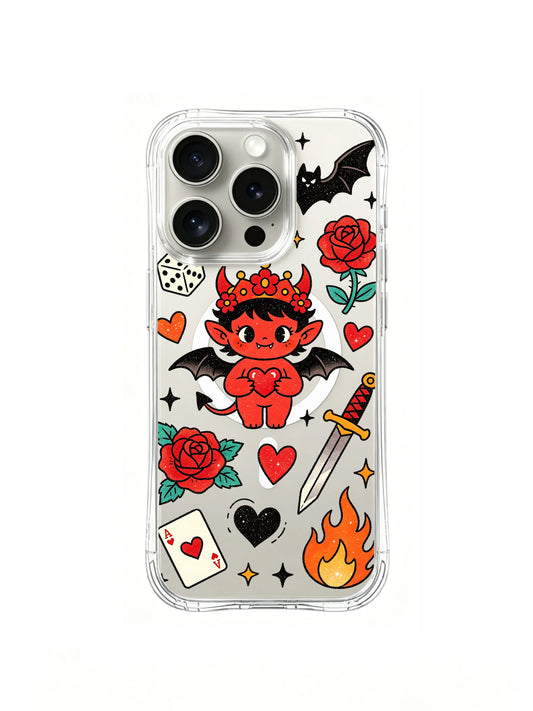 Cute devil iPhone 15 Pro Case with heart rose art