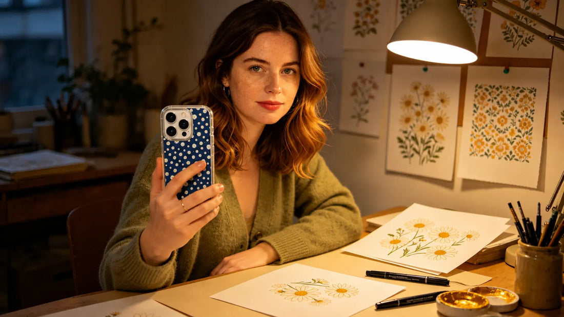 Daisy Vale iPhone 16 Pro Max casing with original floral artwork for green daisy cottagecore calm, blog cover image