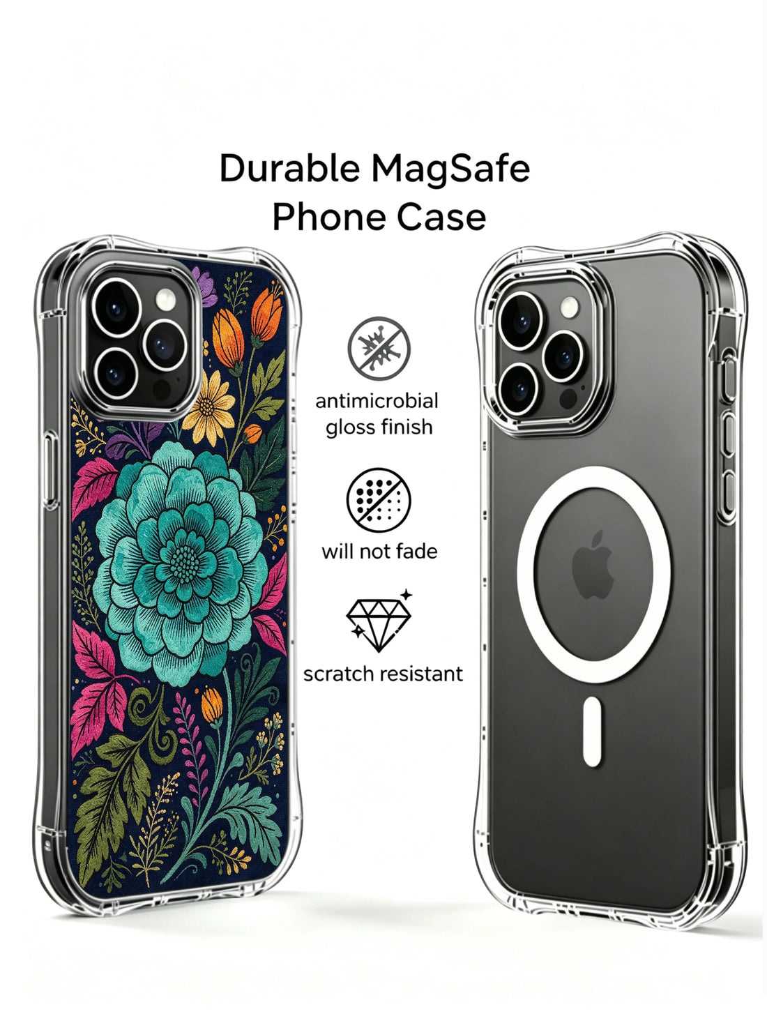 Tapestry floral iPhone 13 Pro Max Case with teal night blooms