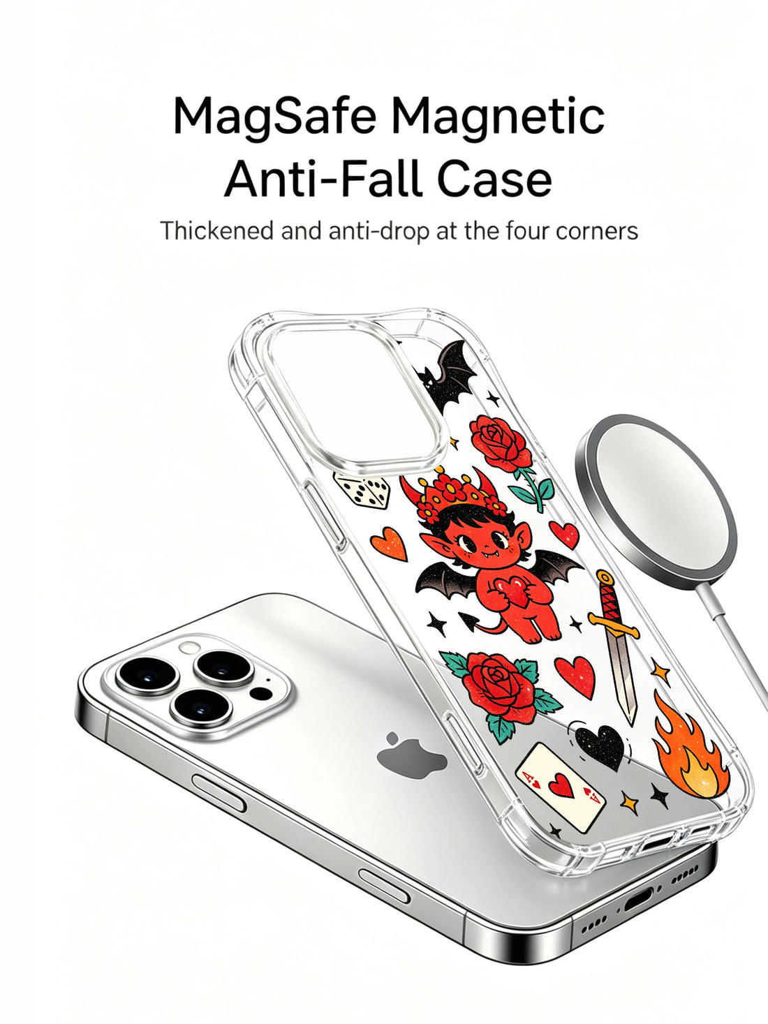 Devil heart iPhone 15 Pro Case with ace card dice art
