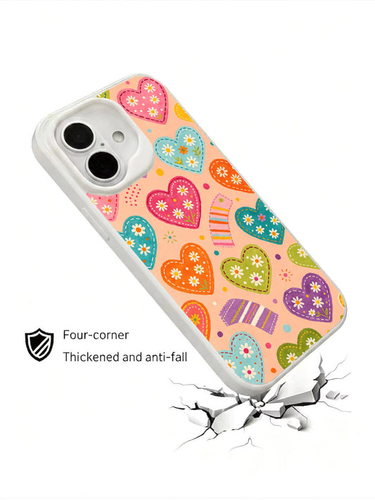 Cottagecore iPhone 16 Plus Case With Retro Fabric Hearts by PhoneCasing