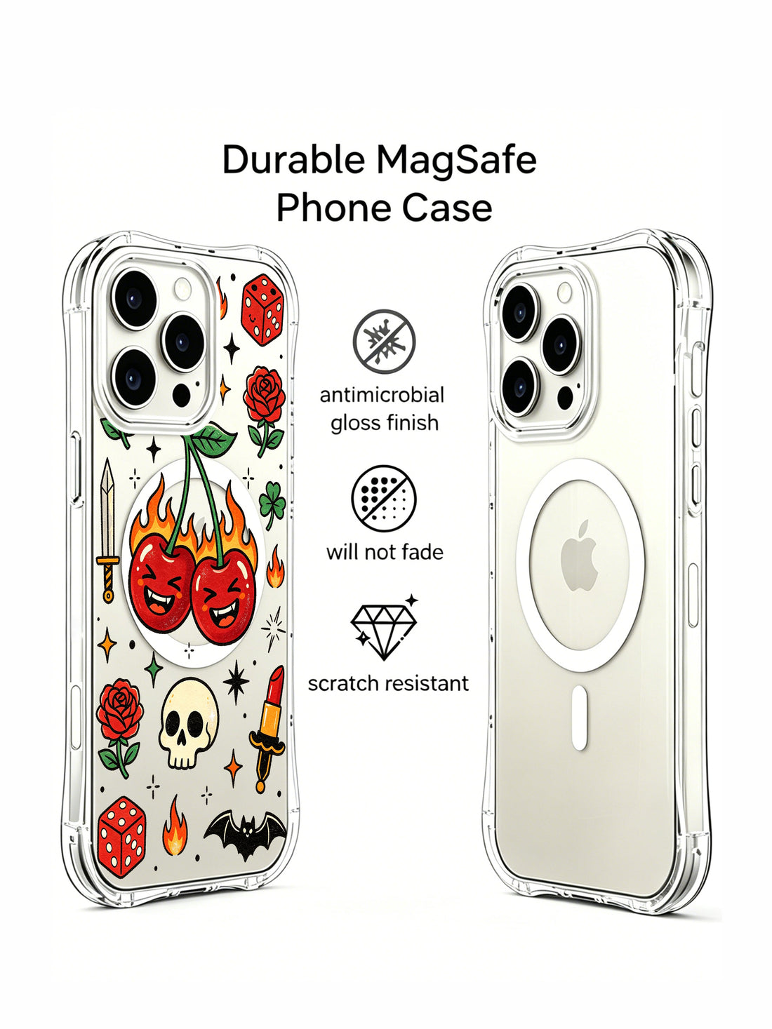 Unique iPhone 15 Pro Case gift with cherry tattoo art