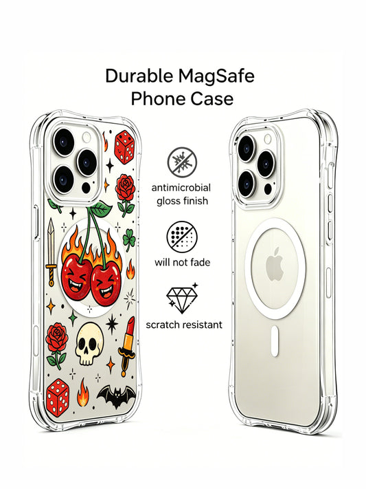 Unique iPhone 15 Pro Case gift with cherry tattoo art