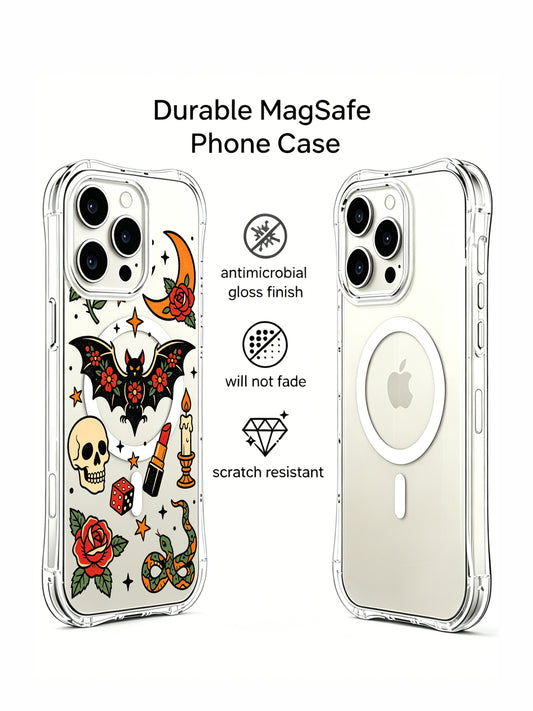 Moon candle iPhone 15 Pro Case with gothic floral bat art